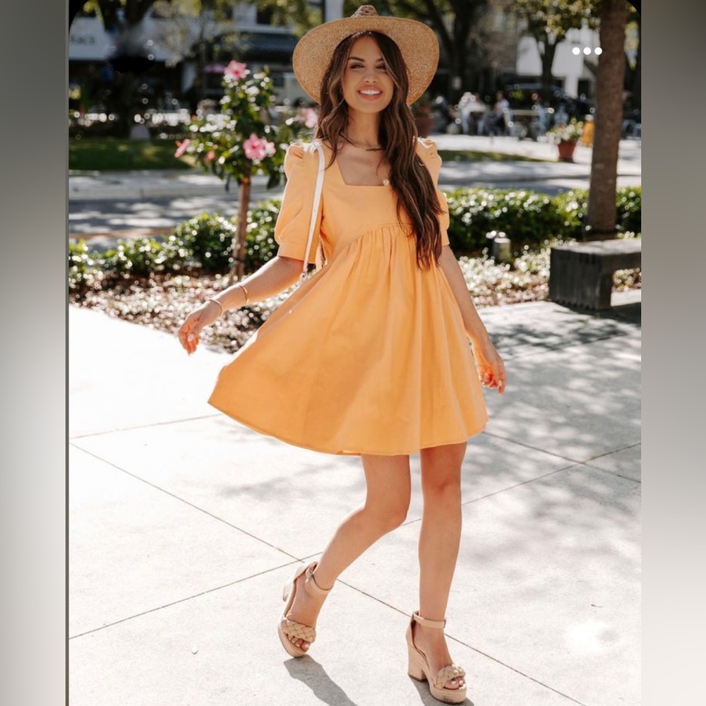 VICI Collection - Nollie Cotton Pocketed Puff Sleeve Babydoll Dress - Marigold